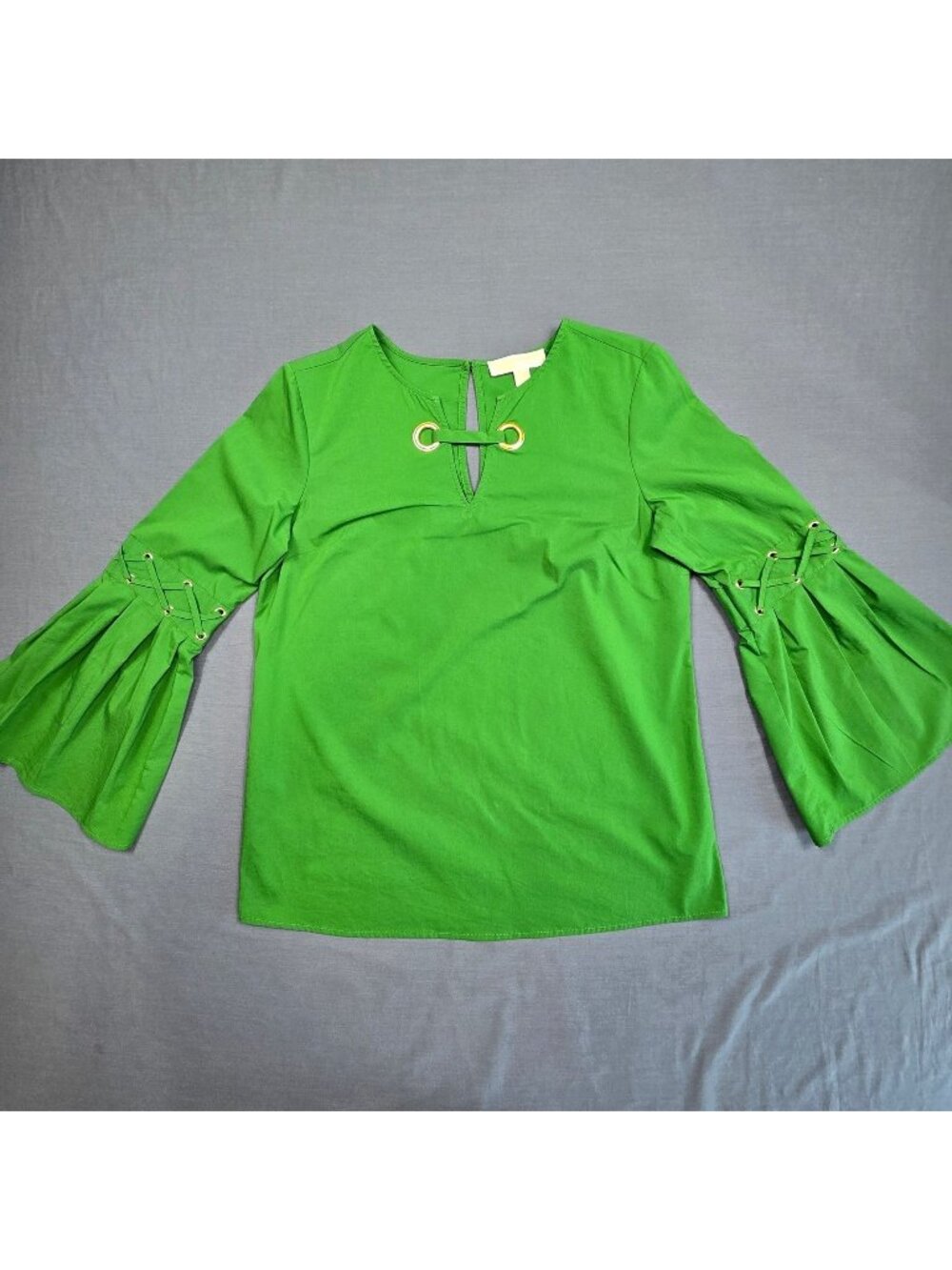 Michael Kors Small Womens Top Green Lace-Up Bell Flared Sleeves Grommet